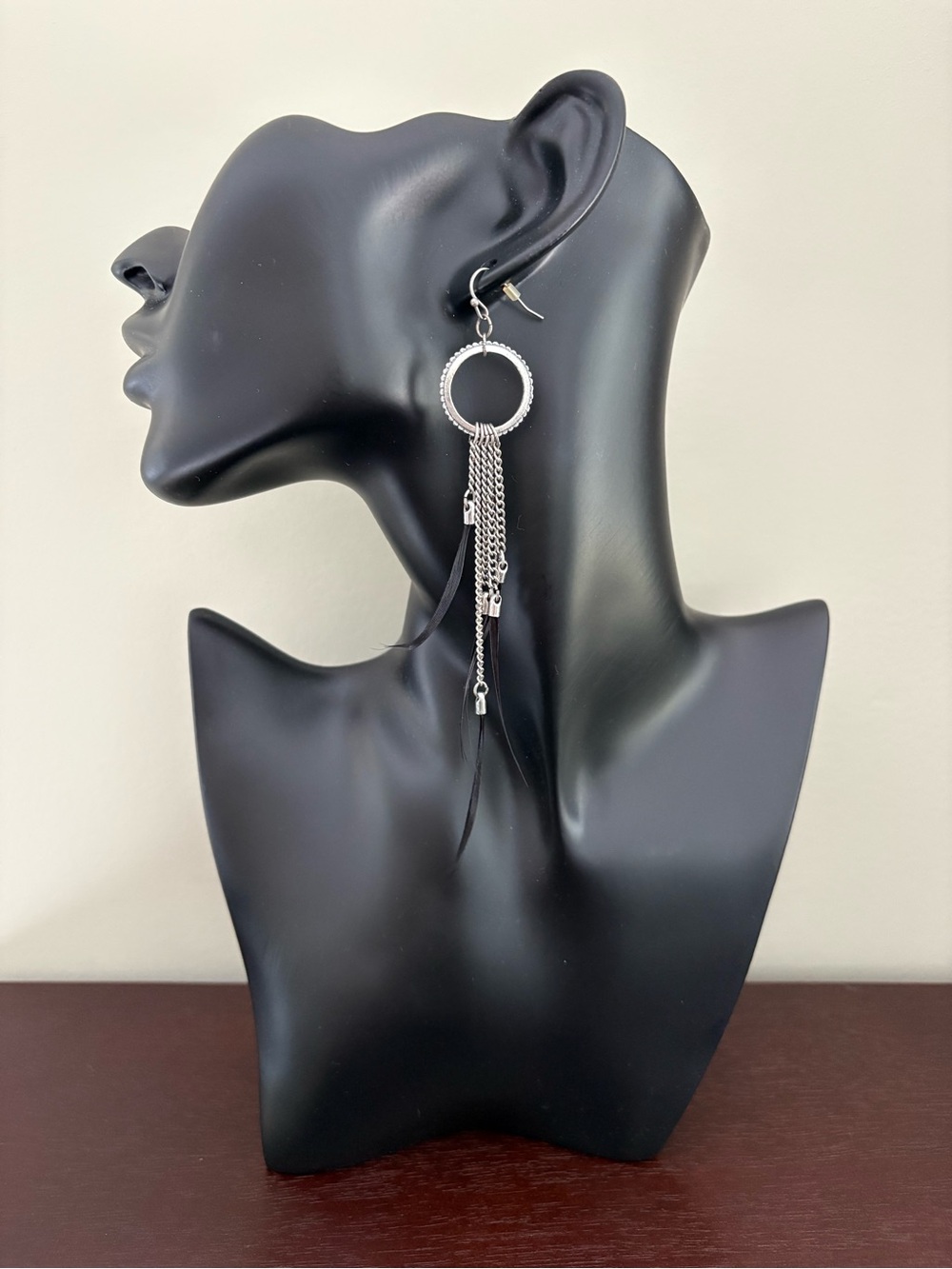 Express Silver Hoop Earrings with Black Tassel Accents